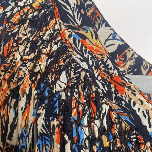 Scully Women's Multicolored Feather Print Sheer Mini Dress Ruffle Trim size XL - Picture 11 of 11